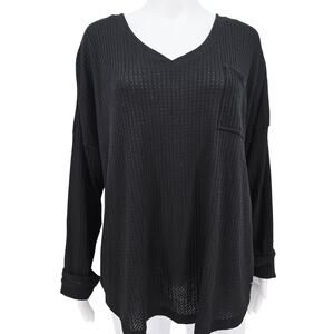 Calvin Klein Women's Long Sleeve Waffle Knit Top Black XXL New